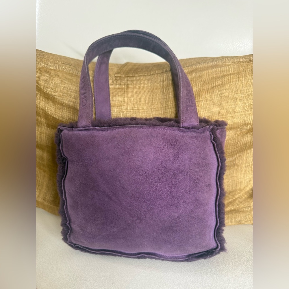 CHANEL Vintage Purple Shearling Mini Logo Handbag